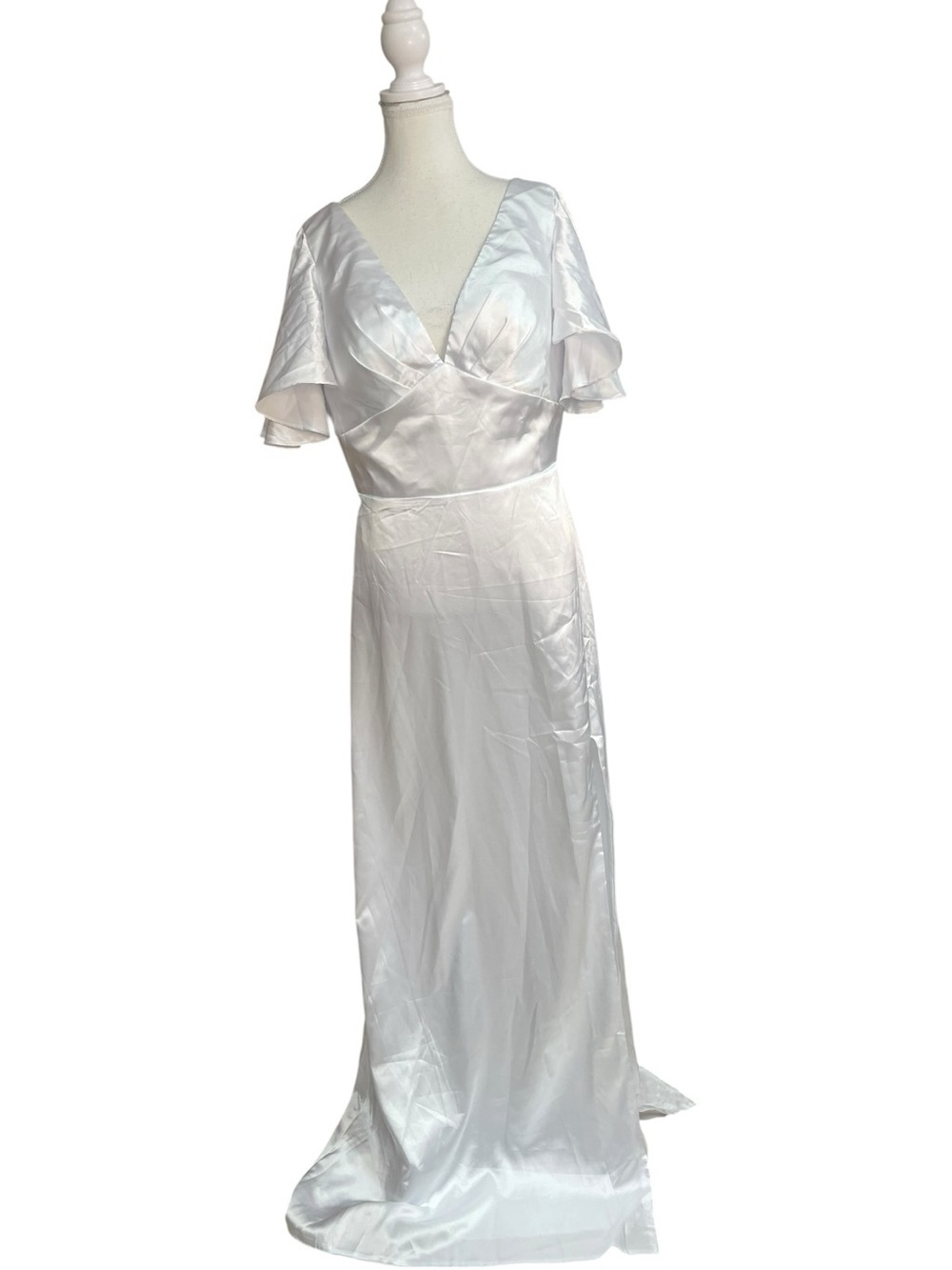 Miss Veil Satin V-Neck Cocktail Dress Gown White